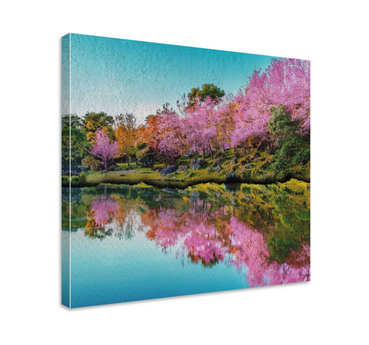 Cherry Blossom Reflection landscape canvas - TenStickers