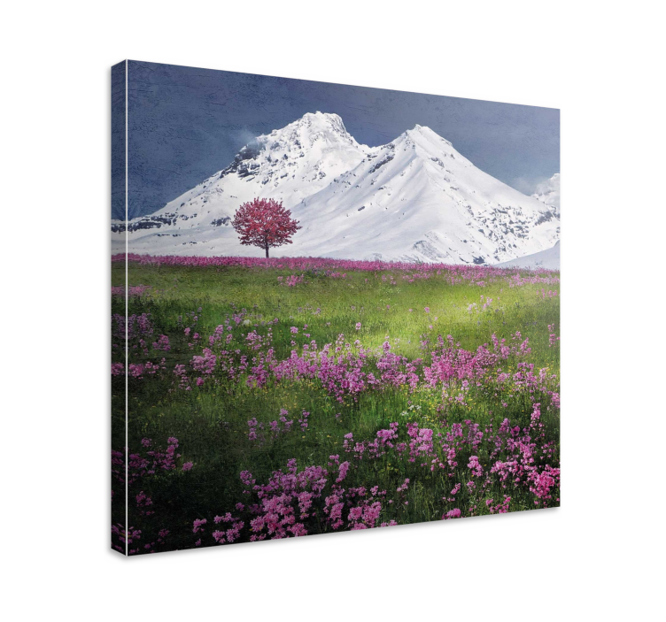 Snowy mountains with flowers canvas - TenStickers