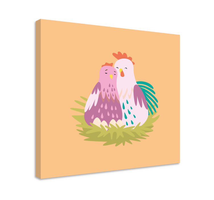 Pink couple of chick bird canvas art - TenStickers