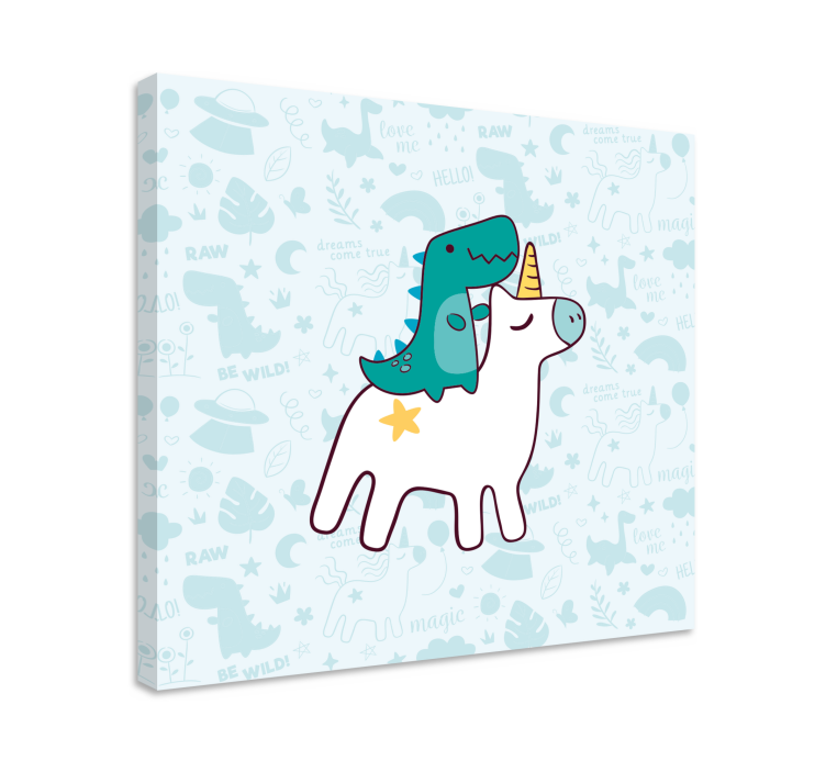 Unicorn dinosaur cartoon design modern canvas - TenStickers