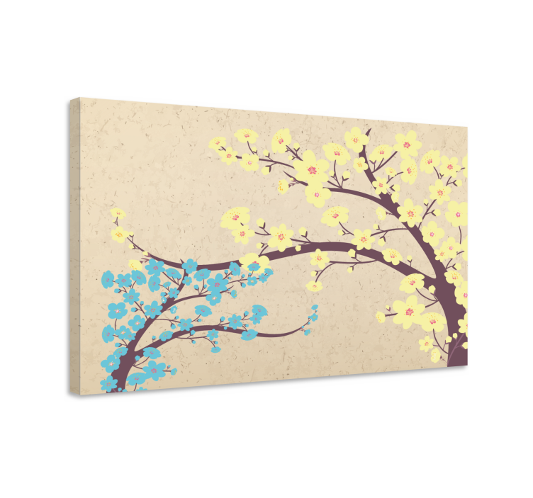Yellow and blue cherry blossom 3D canvas prints - TenStickers