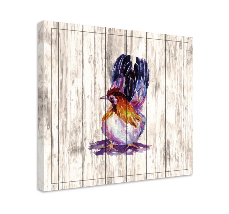 Drawn rooster on wooden texture bird canvas - TenStickers