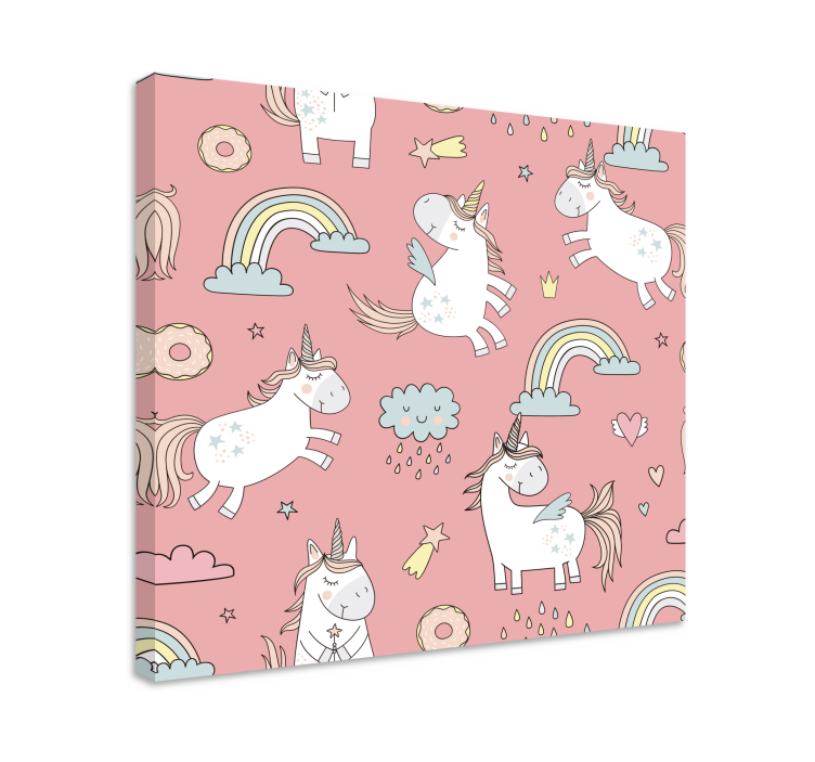 Pink cartoon unicorn nursery canvas - TenStickers