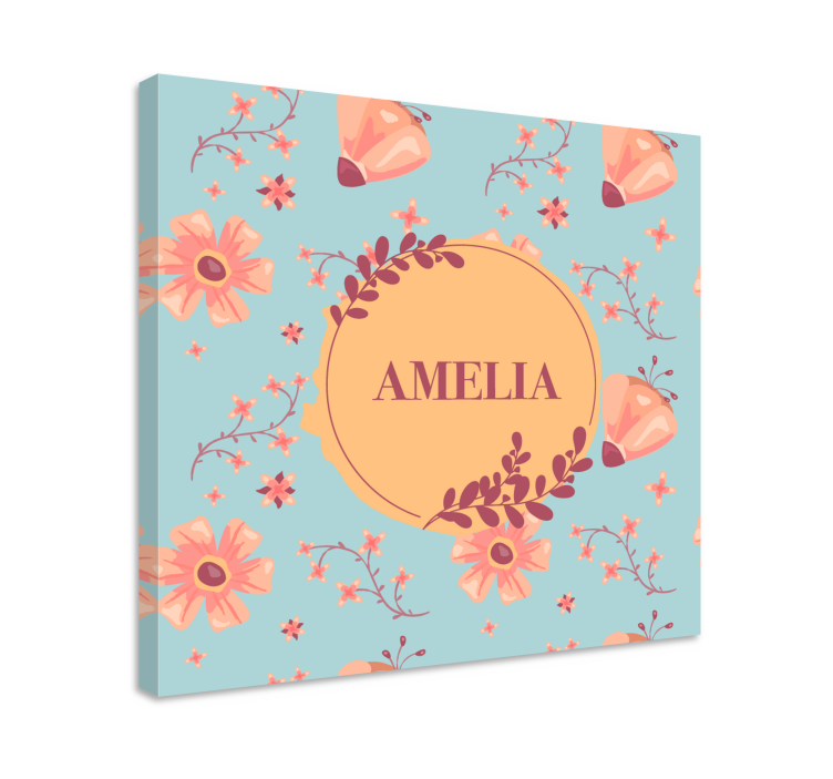 Orange flowers over blue personalised canvas - TenStickers