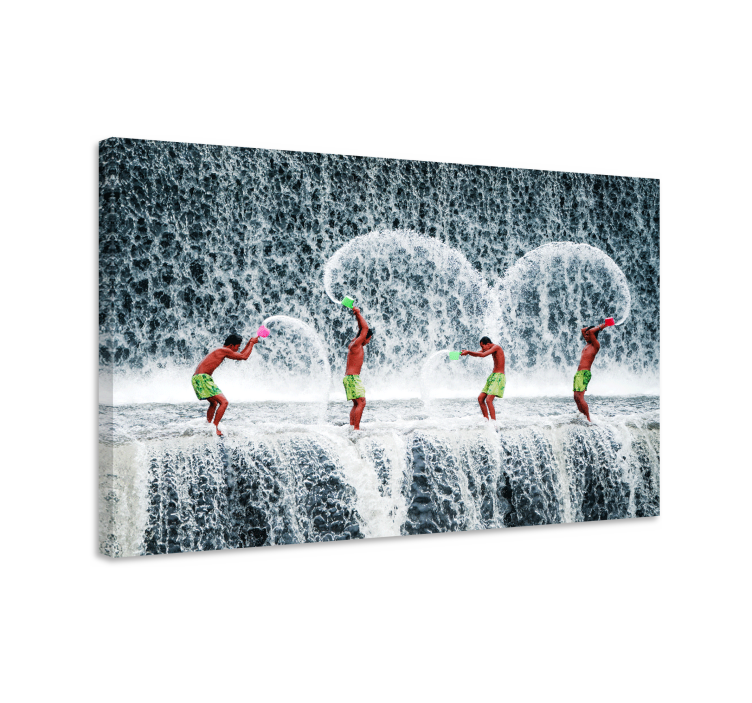 People Enjoying Waterfall landscape canvas - TenStickers