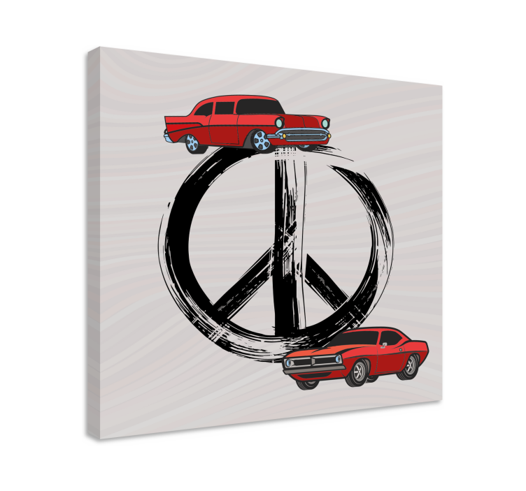 Black peace symbol with red cars retro canvas - TenStickers