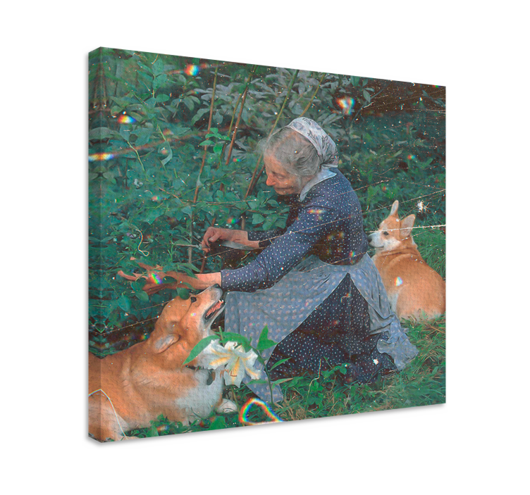 Grandmother with dogs "cottagecore" canvas - TenStickers