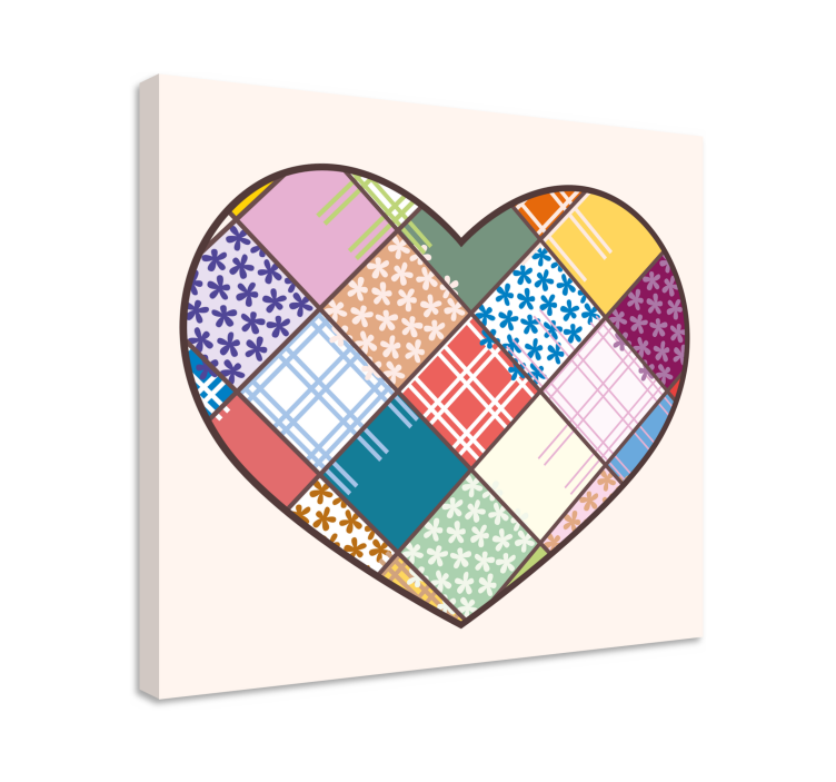 Patchwork colourful heart pattern retro canvas - TenStickers