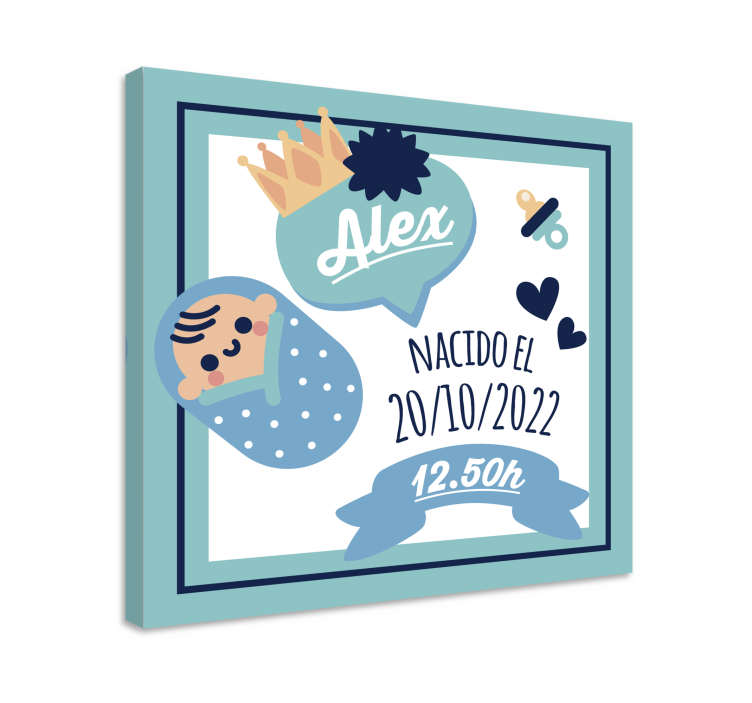 Blue birth personalised information canvas - TenStickers
