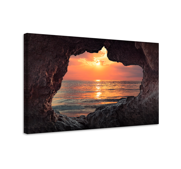3D cave sunrise ocean landscape canvas - TenStickers