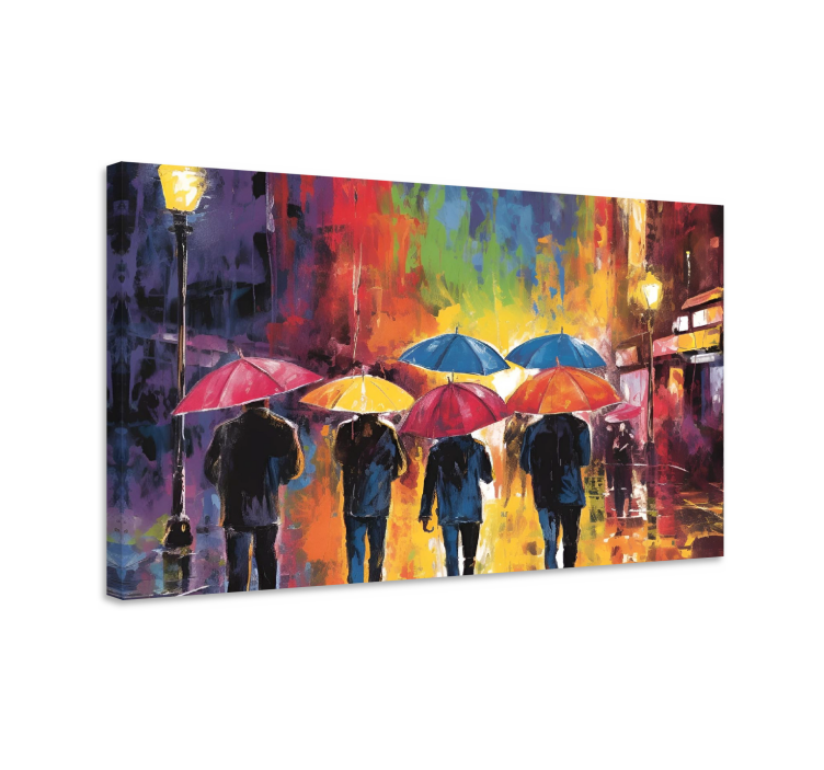 umbrellas painting people canvas - TenStickers