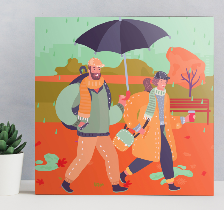 3D lovers in the rain 3D canvas prints - TenStickers