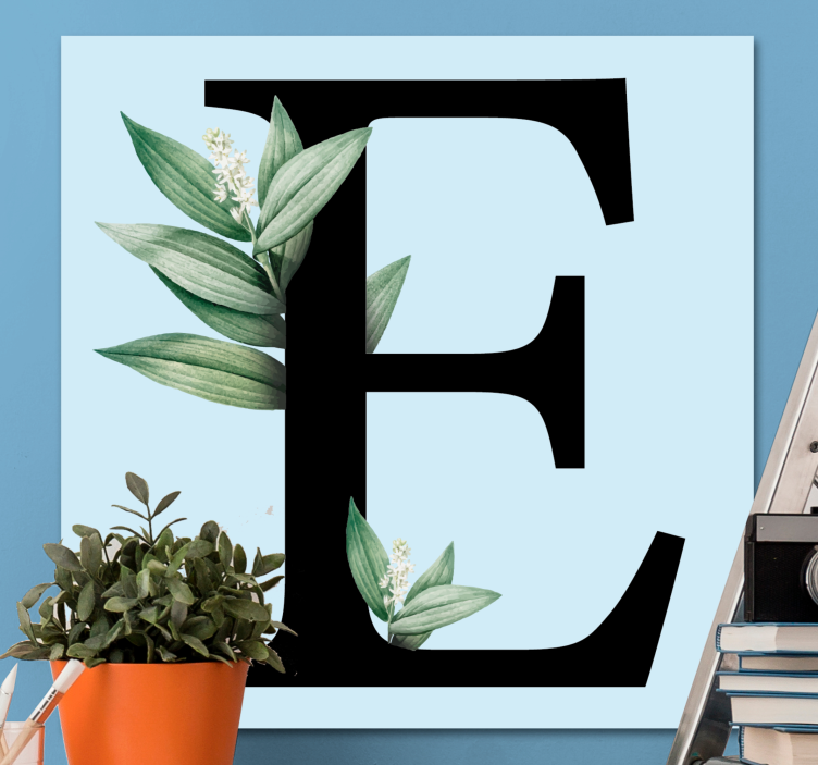 Abc canvas wall art letter e with leaves - TenStickers