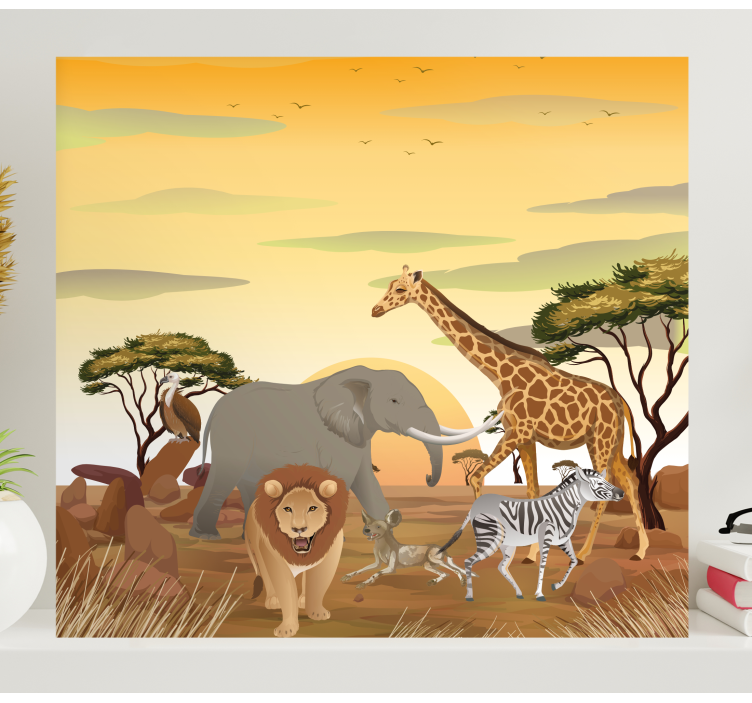 African animals with plants nursery canvas - TenStickers