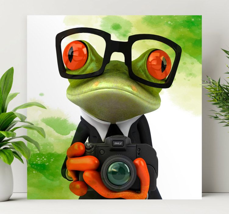 Animal canvas wall art frog with camera - TenStickers