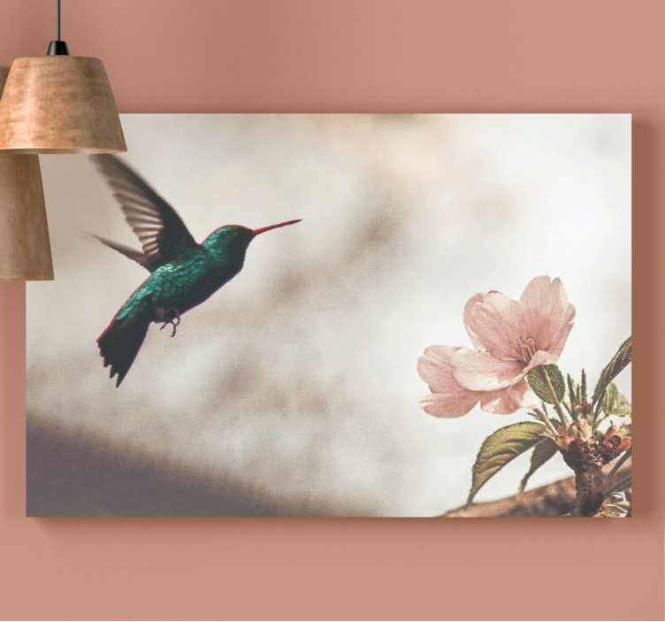 Bird canvas wall art hummingbird and blossoms - TenStickers