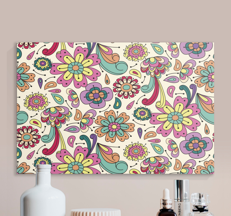 Colorful hippie floral pattern retro canvas - TenStickers