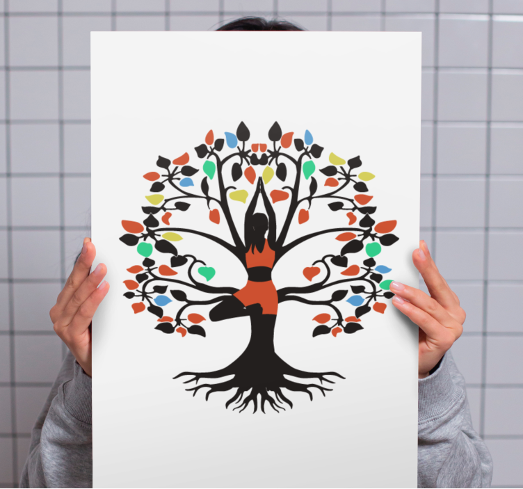 Colorful yoga tree pose  home canvas prints - TenStickers