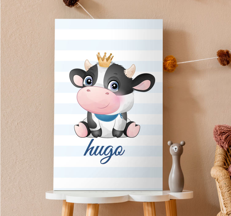 Cute cow for boy with name personalised canvas - TenStickers