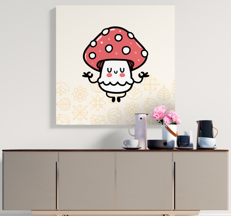 Cute funny happy mashroom nursery canvas - TenStickers