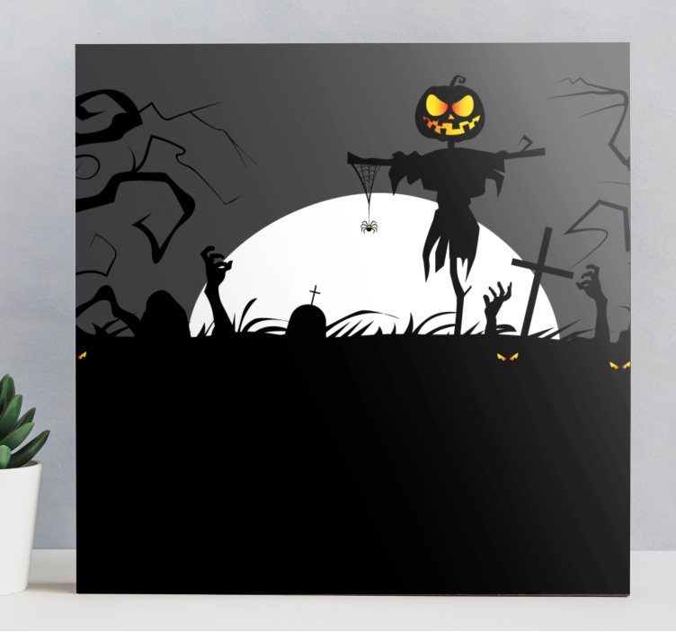 Dark graveyard with scary faces modern canvas - TenStickers