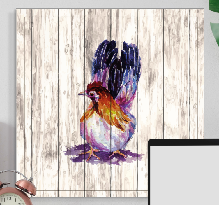 Drawn rooster on wooden texture bird canvas - TenStickers