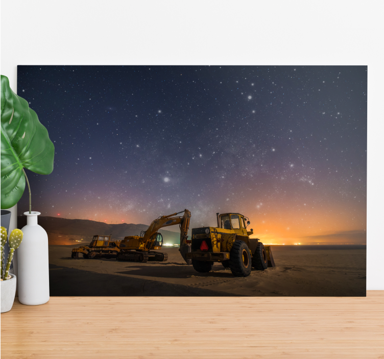 Excavator working at night modern canvas - TenStickers