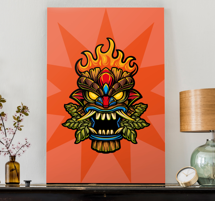 Fire tiki mask cartoon graffiti modern canvas - TenStickers