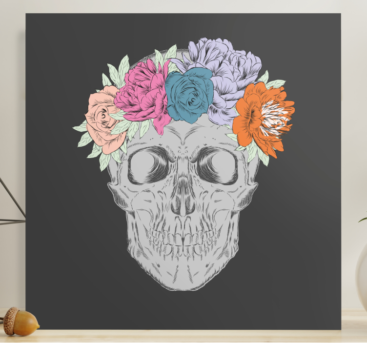 Flowers canvas skull floral design - TenStickers