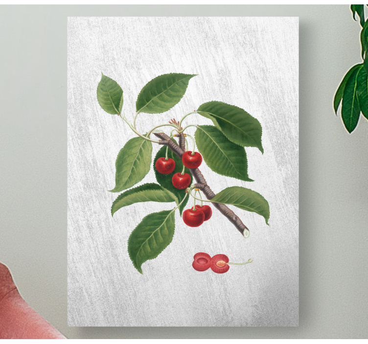 Fruit canvas wall art cherry branch detail - TenStickers