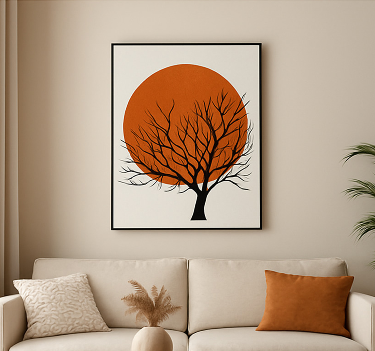 Golden sunset silhouette tree canvas wall art - TenStickers