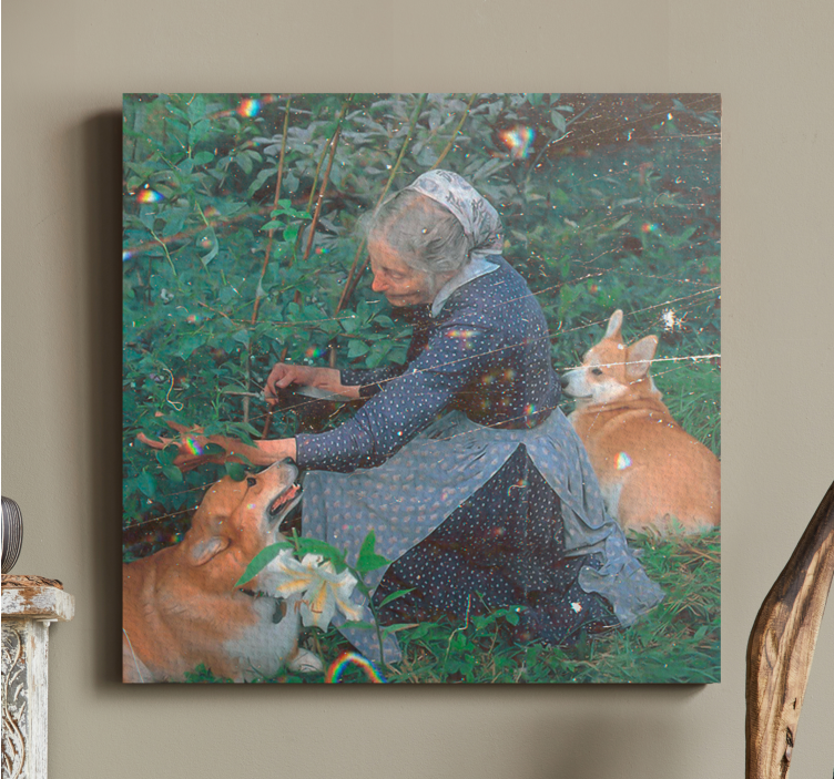 Grandmother with dogs "cottagecore" canvas - TenStickers