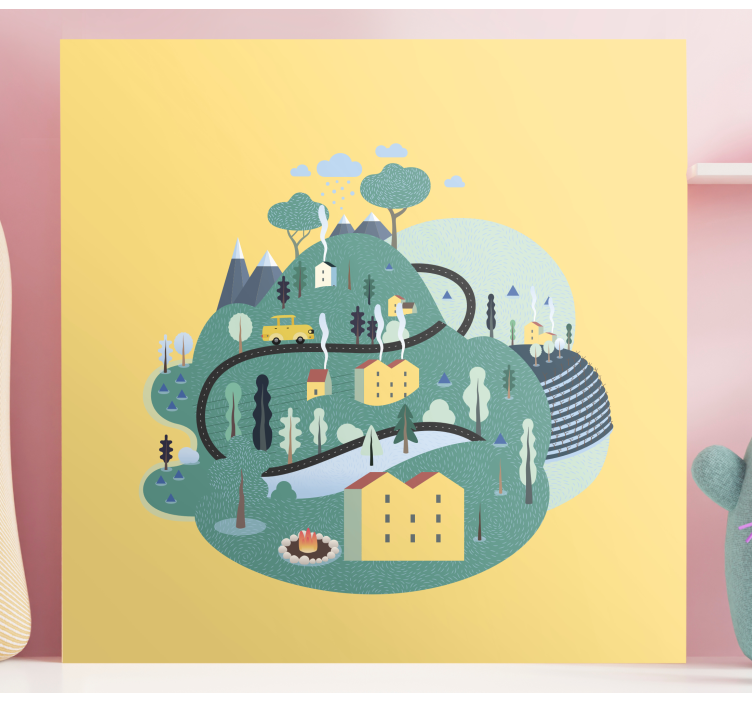 Green mountains with houses nursery canvas - TenStickers