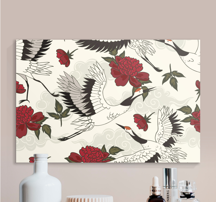 Mandala canvas cranes and blooms art print - TenStickers