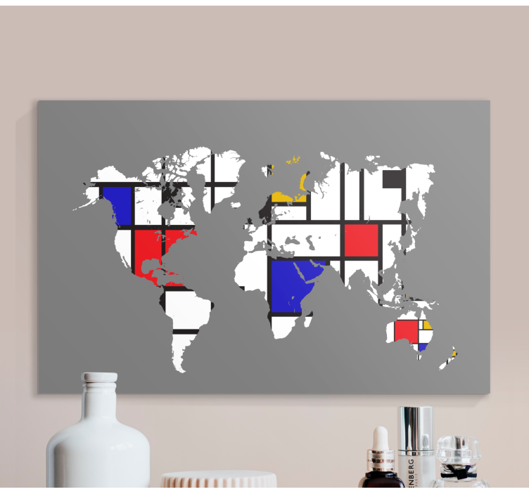 Mondrian  world map canvas - TenStickers