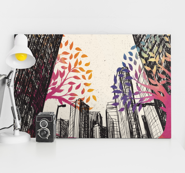 Multi season trees skyscrapers 3D canvas prints - TenStickers