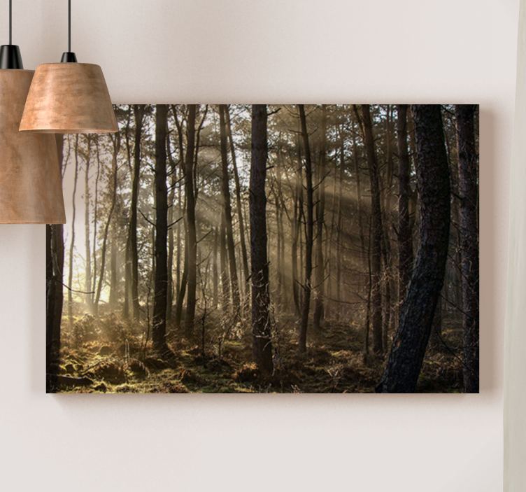 "Nature" sunrise in the forest Tree wall canvas - TenStickers