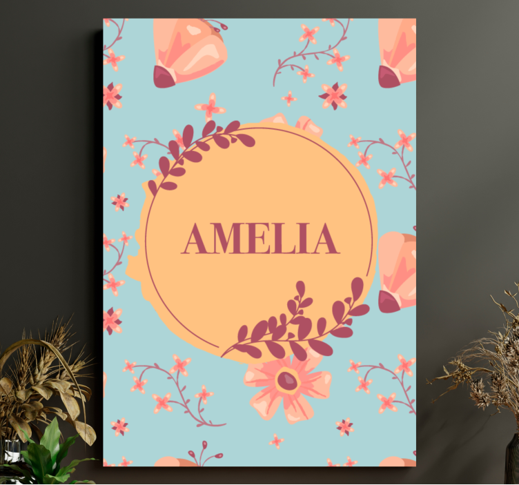 Orange flowers over blue personalised canvas - TenStickers