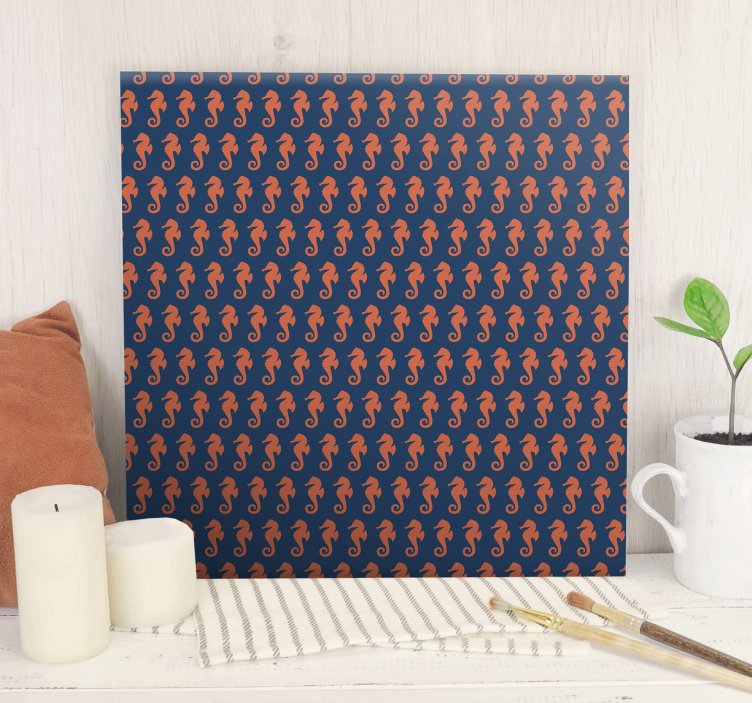Orange sea horse pattern  sea life canvas prints - TenStickers