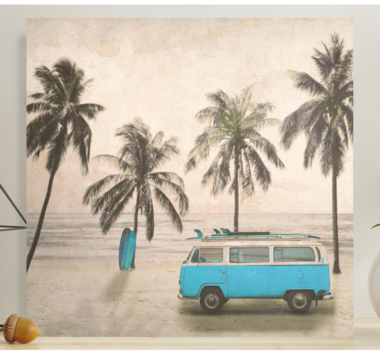 Palm with surfer blue van bedroom wall prints - TenStickers
