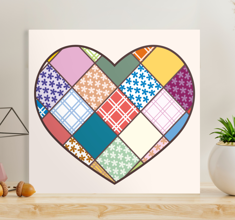 Patchwork colourful heart pattern retro canvas - TenStickers