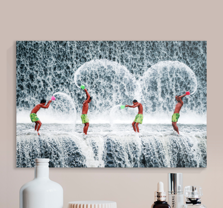 People Enjoying Waterfall landscape canvas - TenStickers