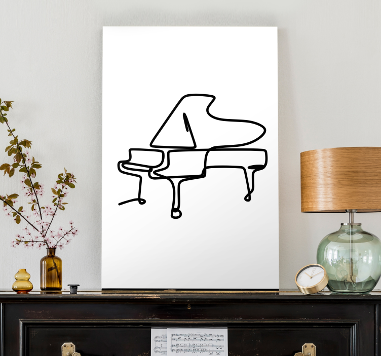 Piano line art cute design Music canvas - TenStickers