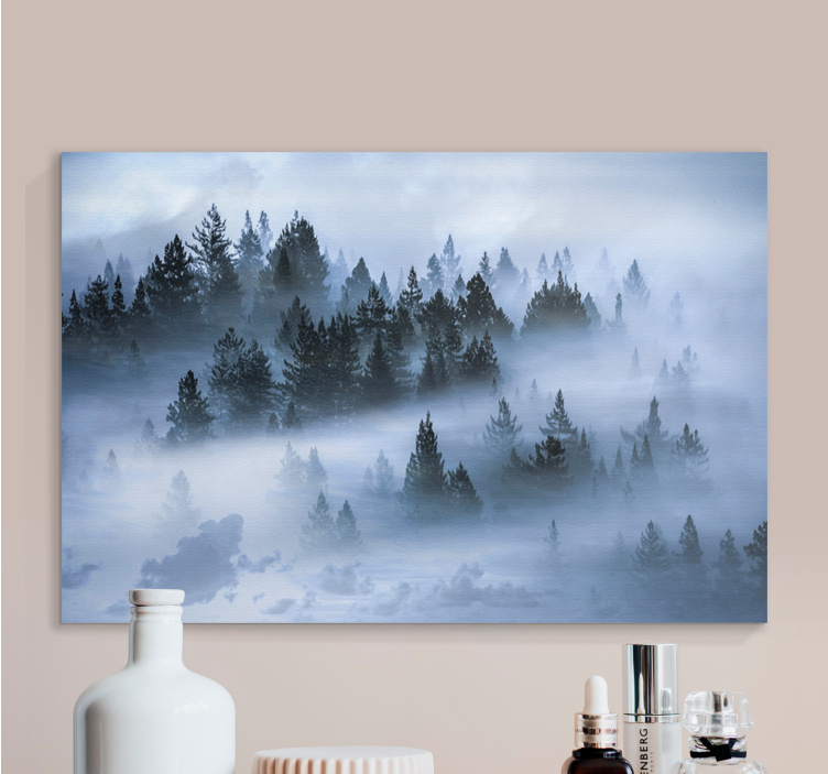 Cloudy pines aesthetic print landscape canvas - TenStickers