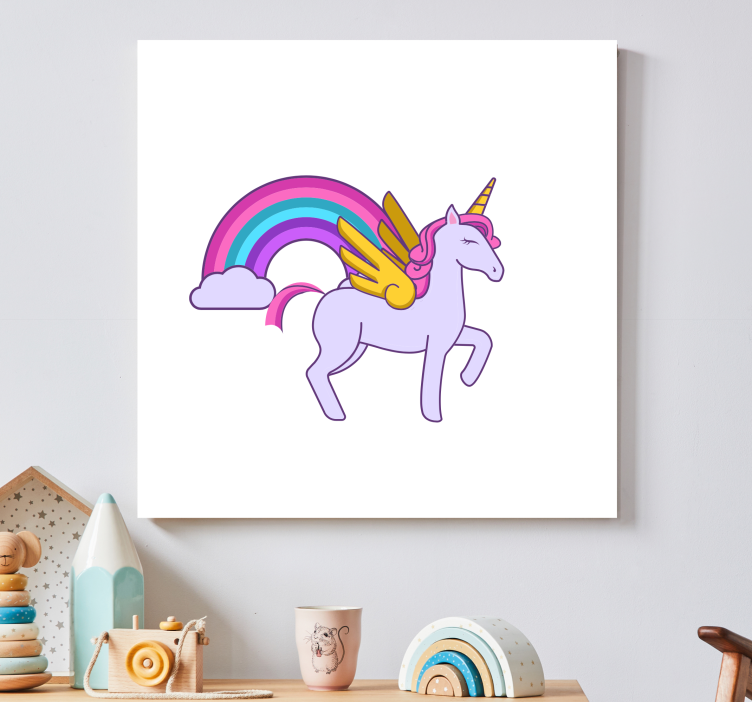 Pink pastel unicorns with wings nursery canvas - TenStickers
