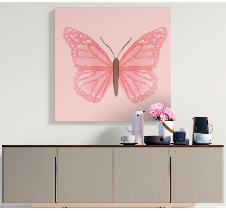 Pink tile butterflies butterfly canvas wall art - TenStickers