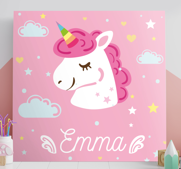 Pink unicorns with name unicorn wall print - TenStickers