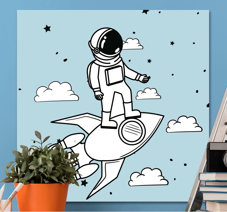 Rocket astronaut and stars  modern canvas - TenStickers