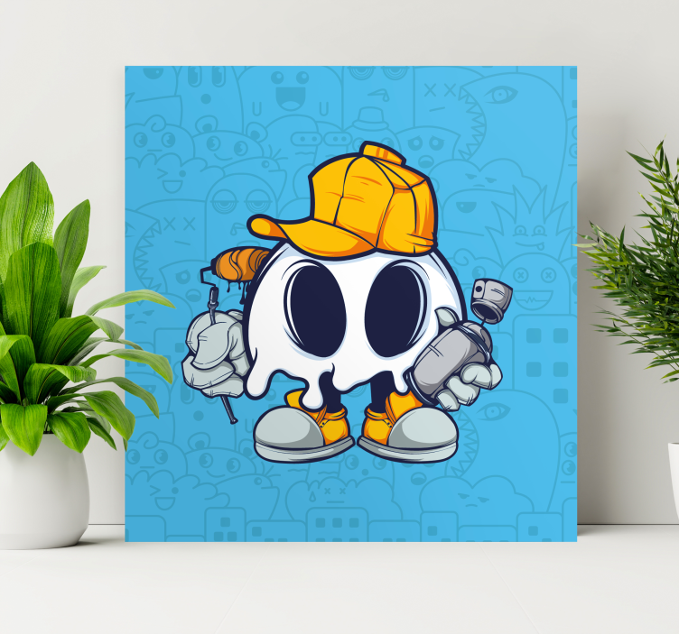 Skull cool kid graffiti cartoon modern canvas - TenStickers
