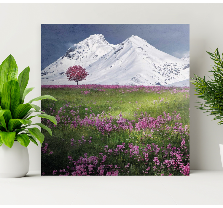 Snowy mountains with flowers canvas - TenStickers